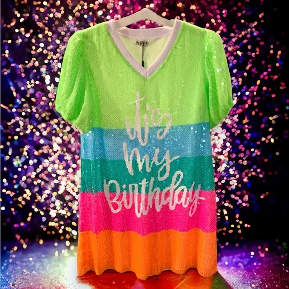 SOLD *New* Pastel Full Sequin It’s My Birthday Dress/Top Size Small - Picture 3 of 9